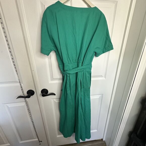 Gap Womens Size 6 Turquoise Linen Cotton Wrap Midi Dress Short Sleeve New - Picture 10 of 10